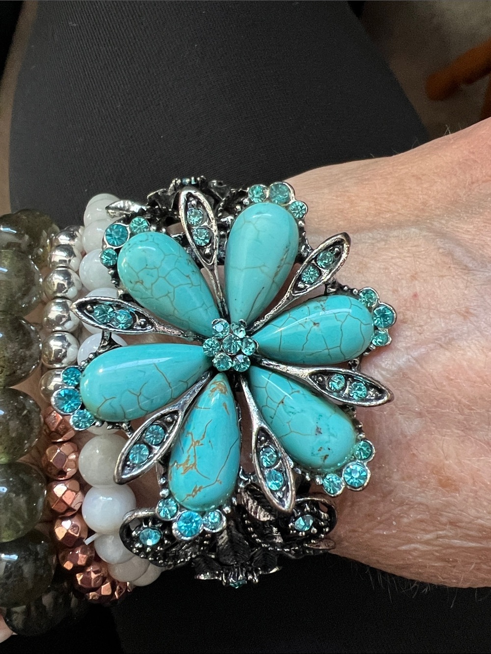 Turquoise Floral Statement Bracelet - Women Jewelry